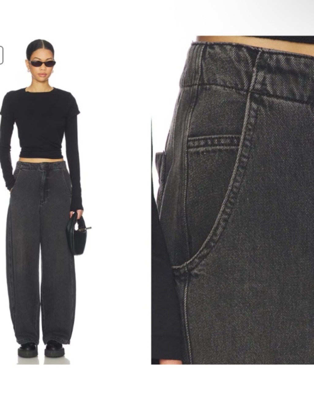 Nwt Pistola Lottie Bowed Leg Jeans 25 Zenith Black Barrel Relaxed